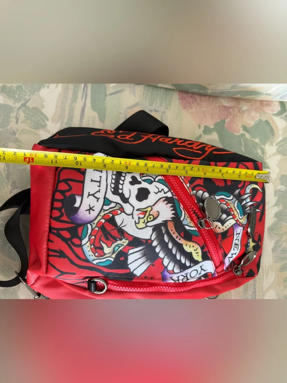 Ed Hardy Skull Eagle Sling Bag Red Heart Crossbody Backpack New With Tags